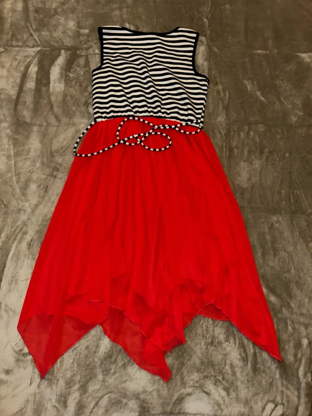 Speechless Coral Chiffon Dress with Black & White Striped Bodice Girls 16